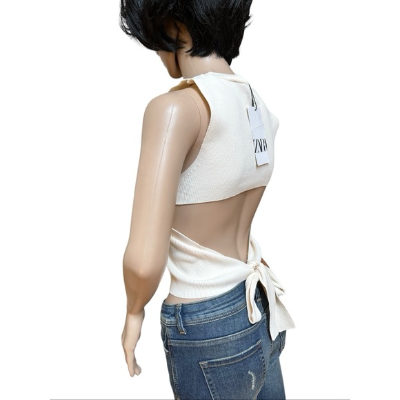Zara Cream Bare Back Tie Back Sleeveless Top, NWT, S - Picture 8 of 15